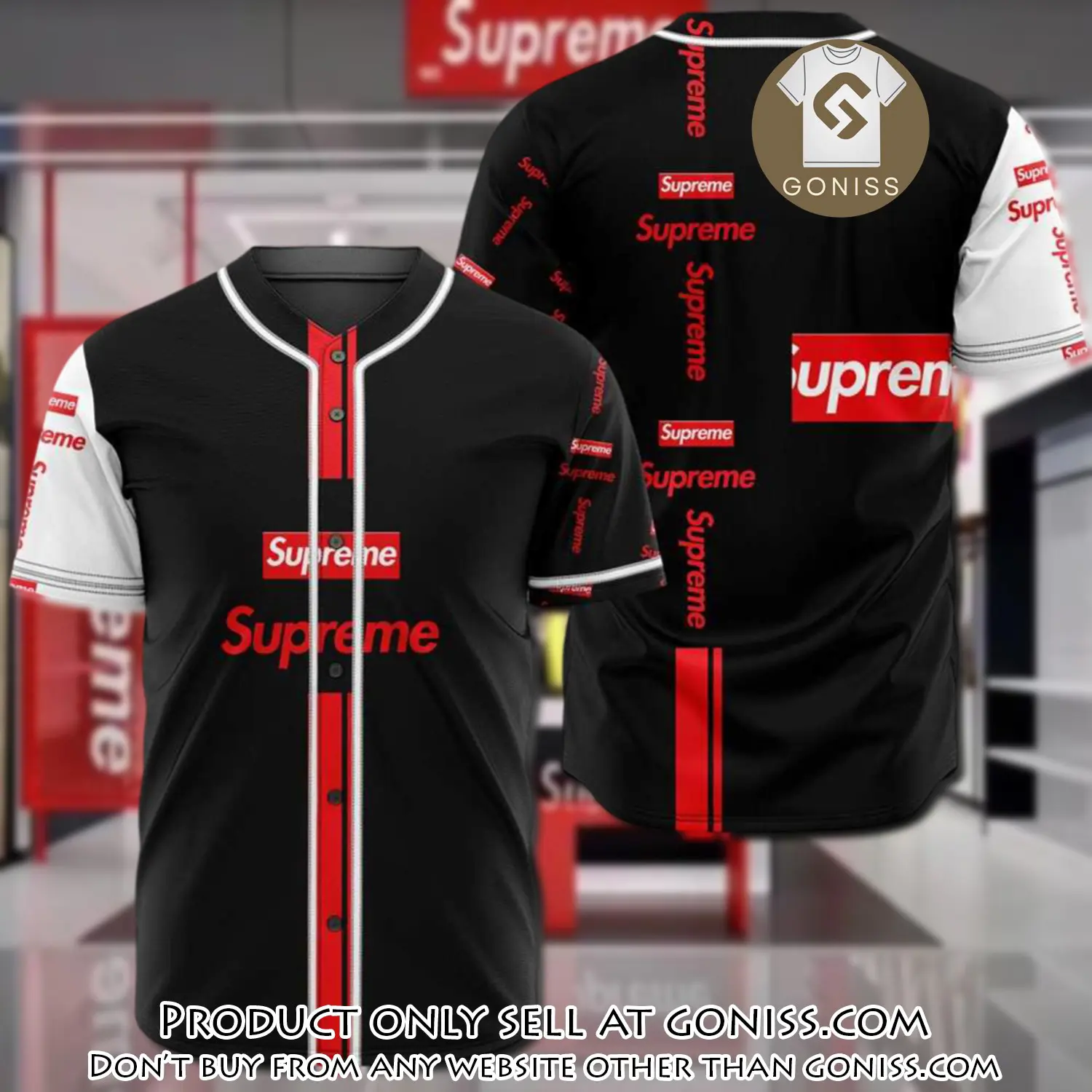 Supreme black baseball jersey shirt luxury bjs1236 gn5230042